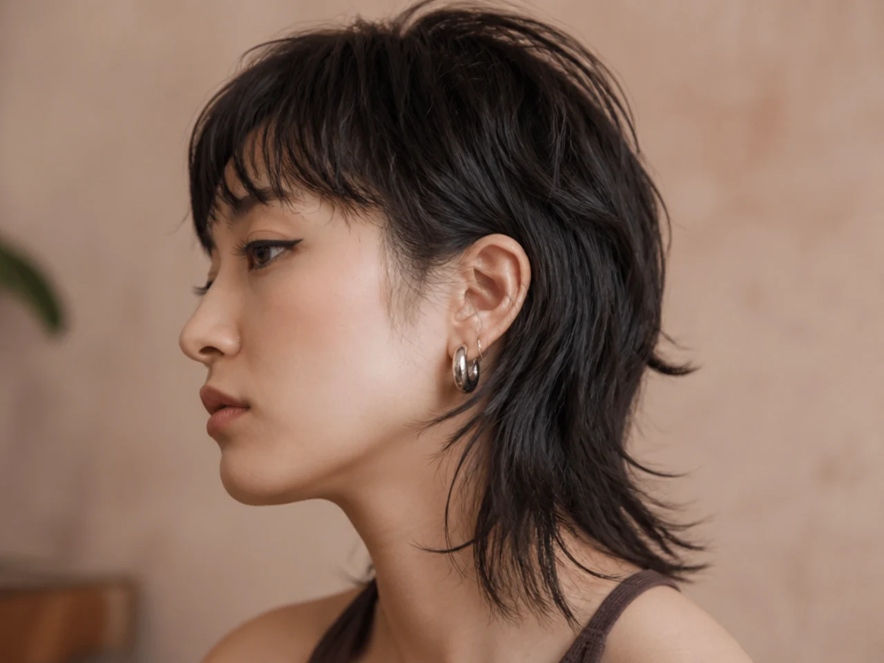 A mullet with extra length left on top over a low taper