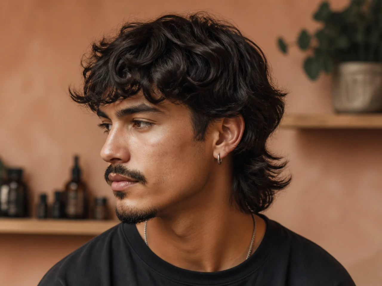 Wavy fringe mullet with natural wave movement through the fringe and layered nape