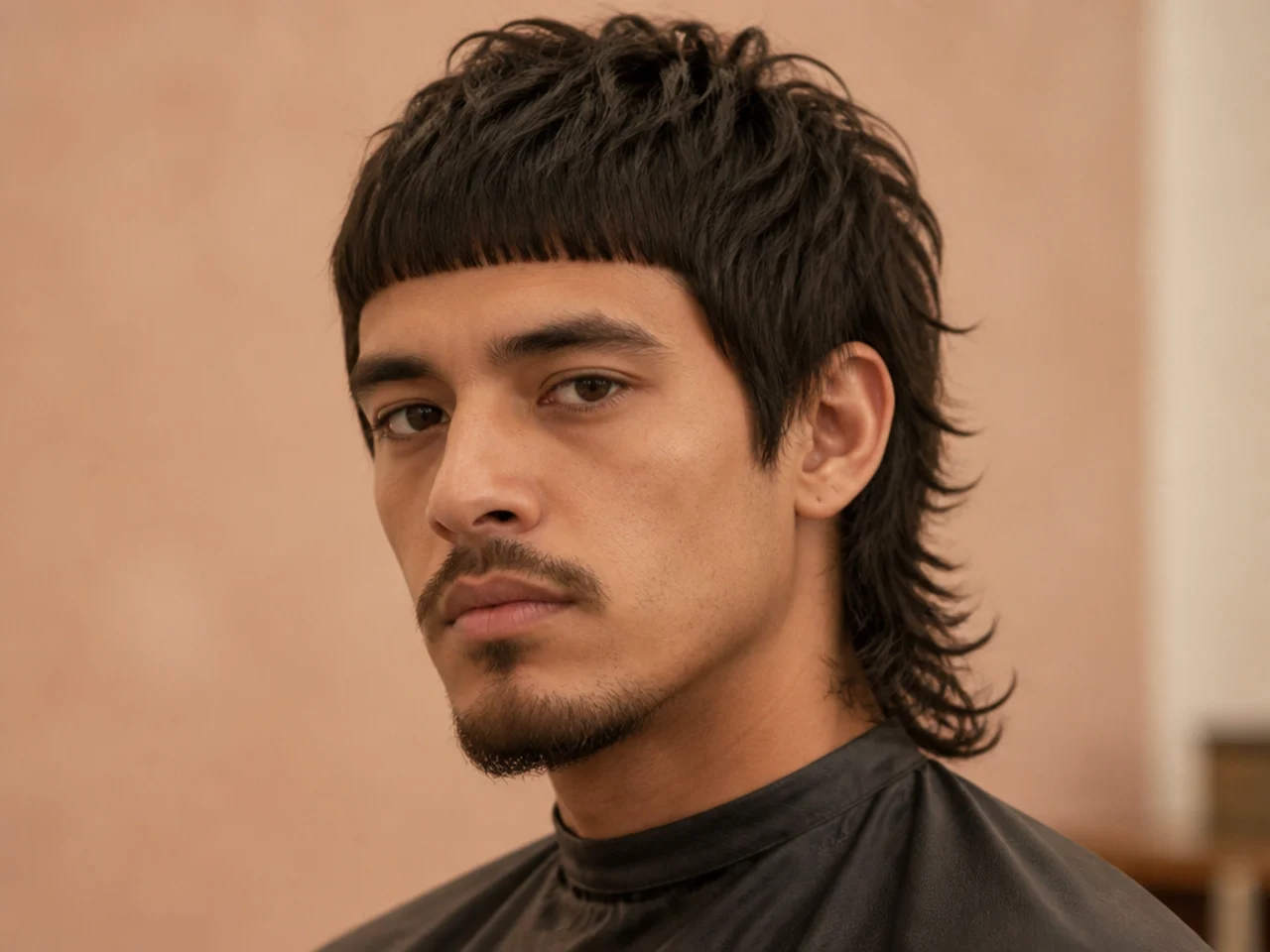 Blunt fringe mullet with straight-across fringe cut at brow level