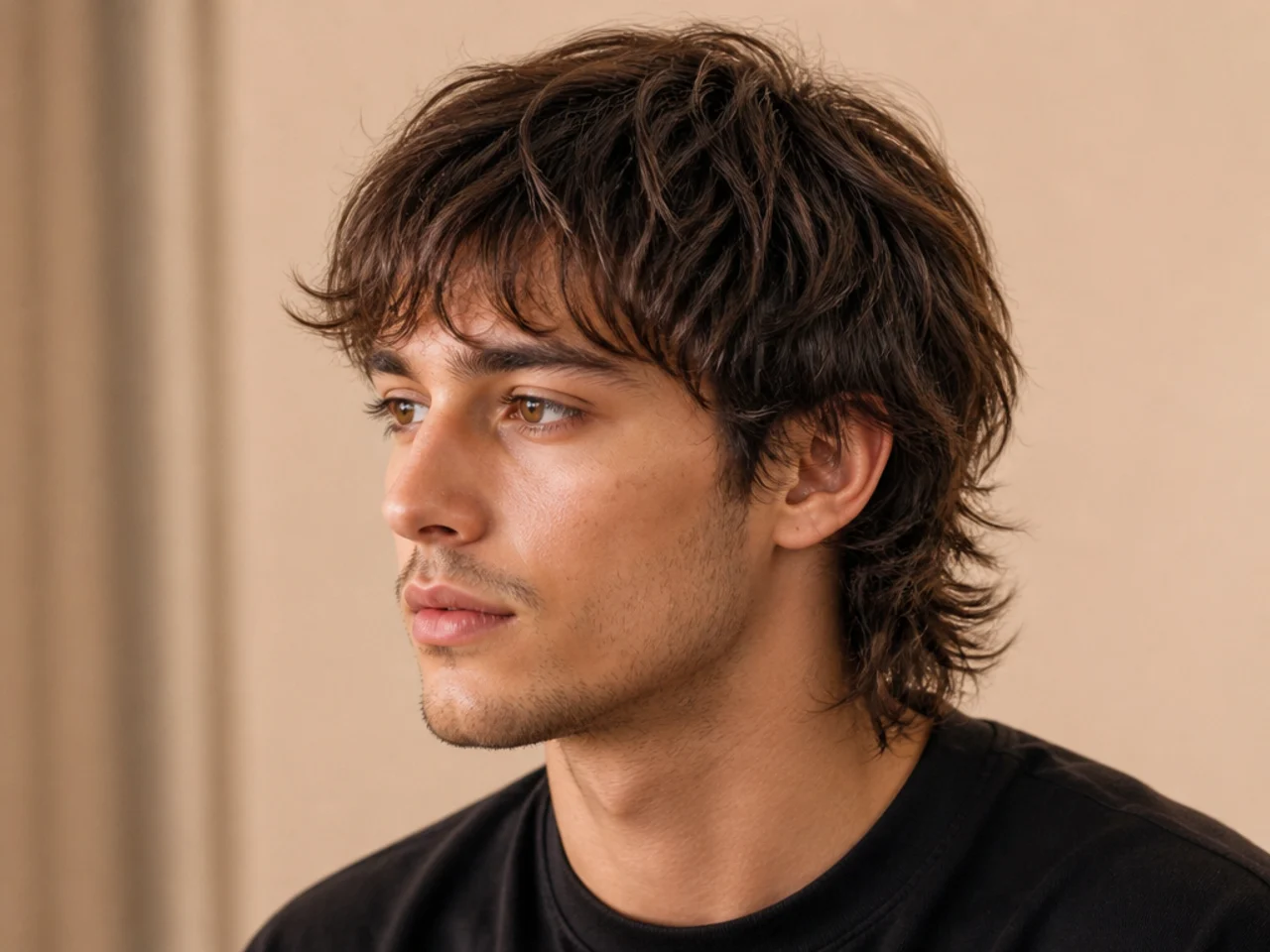 Wispy fringe mullet with light feathered fringe on fine hair