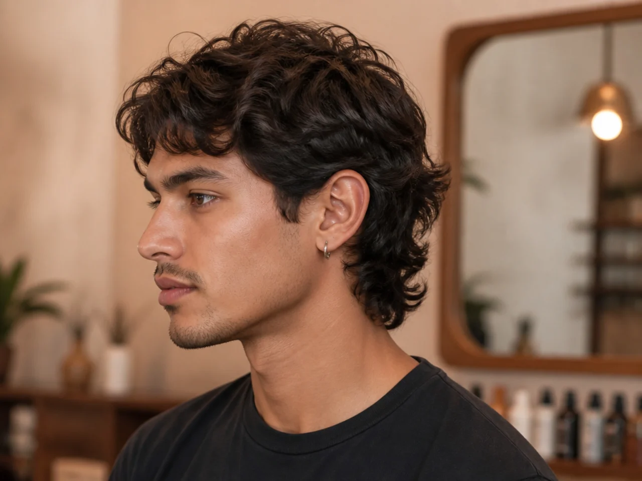 Stylist and client reviewing wolf-mullet hybrid reference photos at the final shape appointment