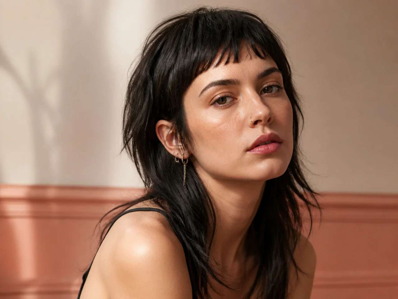 A mullet worn with very short baby bangs