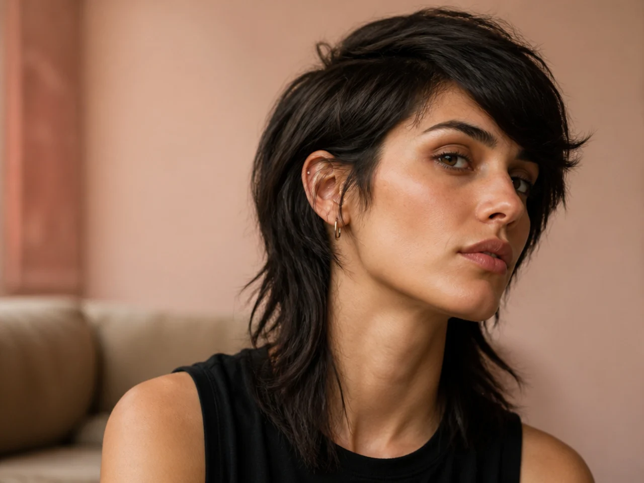 A mullet with a deep side part