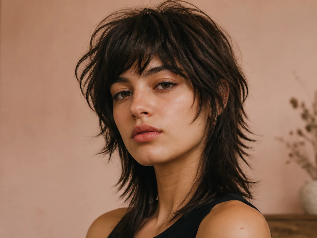 A shag mullet with layers stacked through the sides