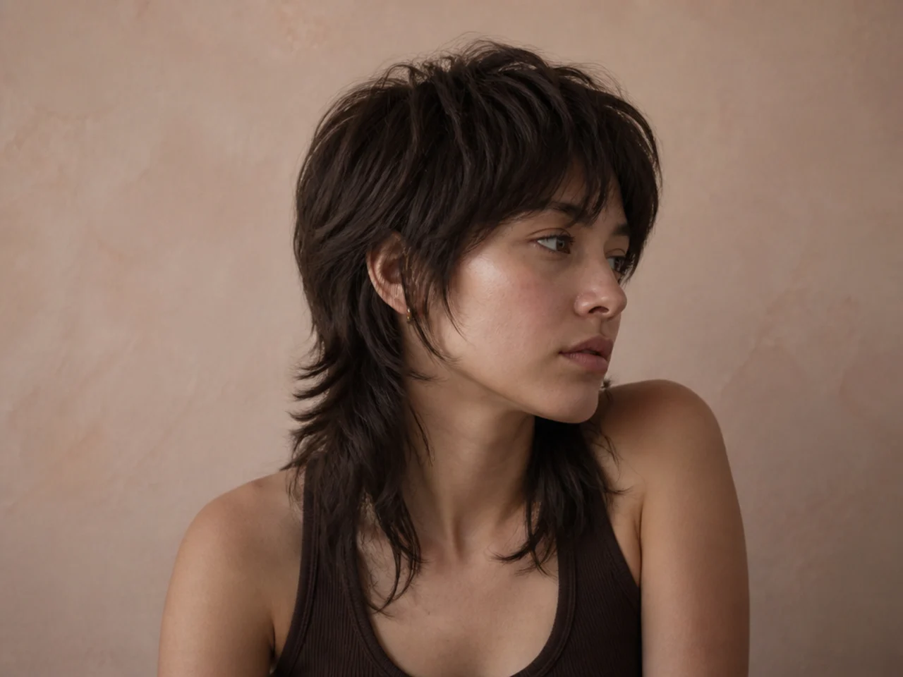 A mullet with a darker root shadow at the parting