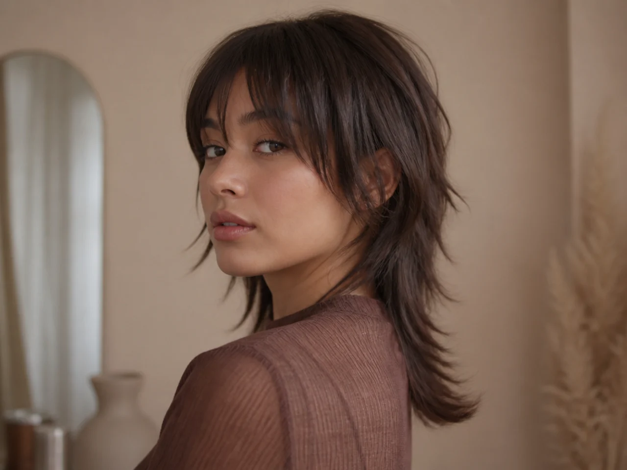 A mullet with a rounded tail edge