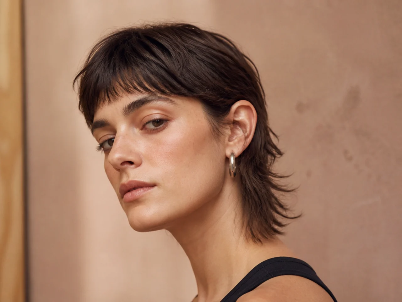 A mullet worn tucked behind the ears