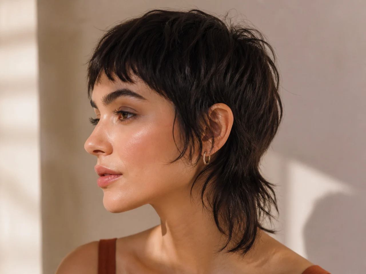 A bixie mullet with pixie sides and a longer nape