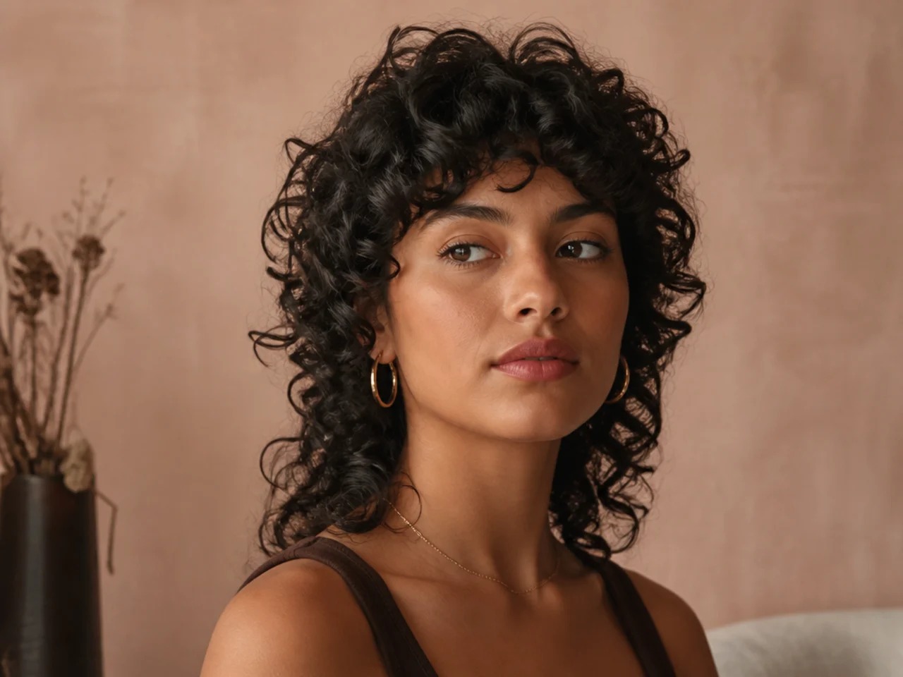 A curly mullet cut dry curl by curl