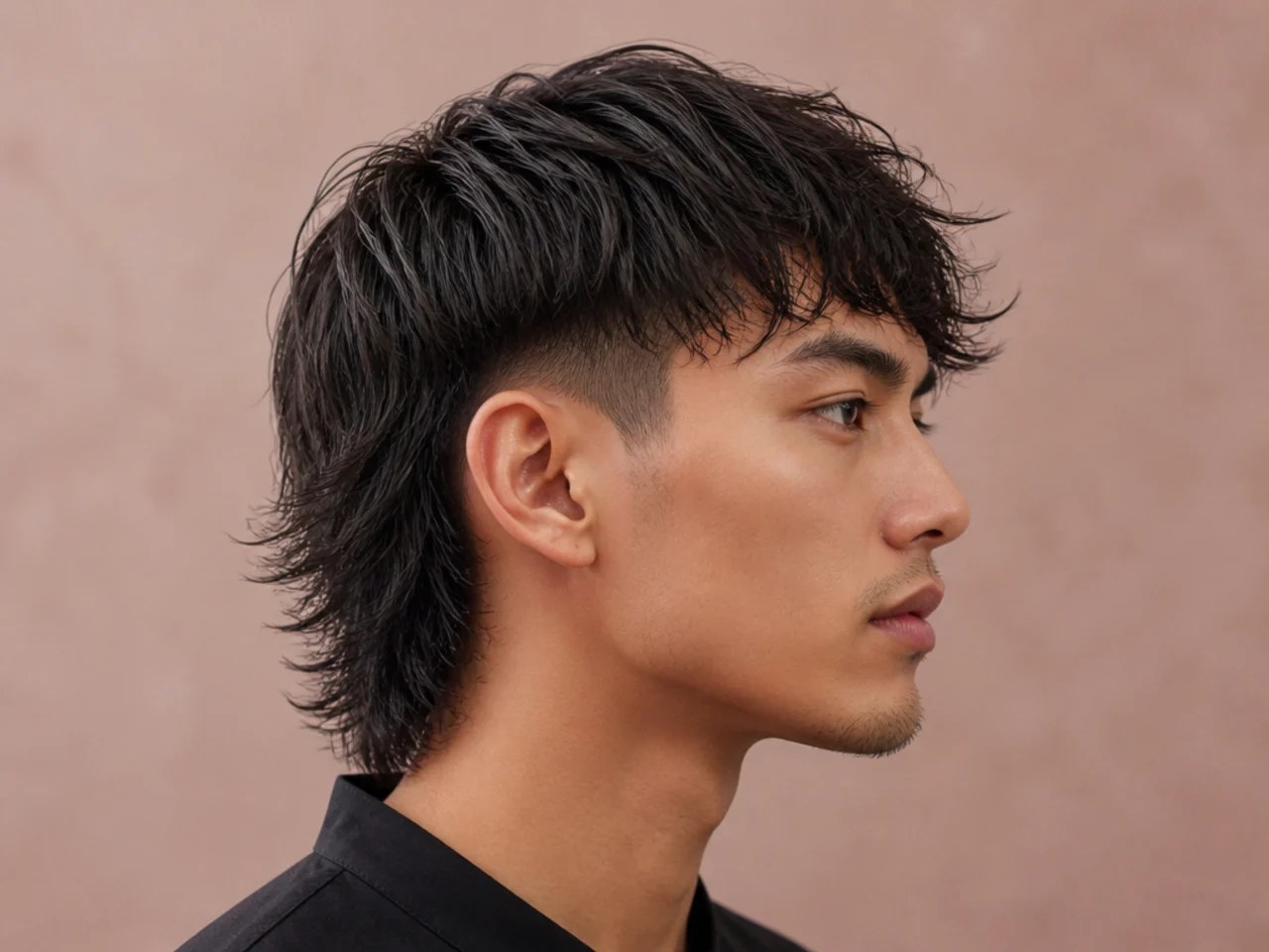 Reverse weight two block mullet with heavier front length, hidden sides, and a subtle short mullet drop at the nape