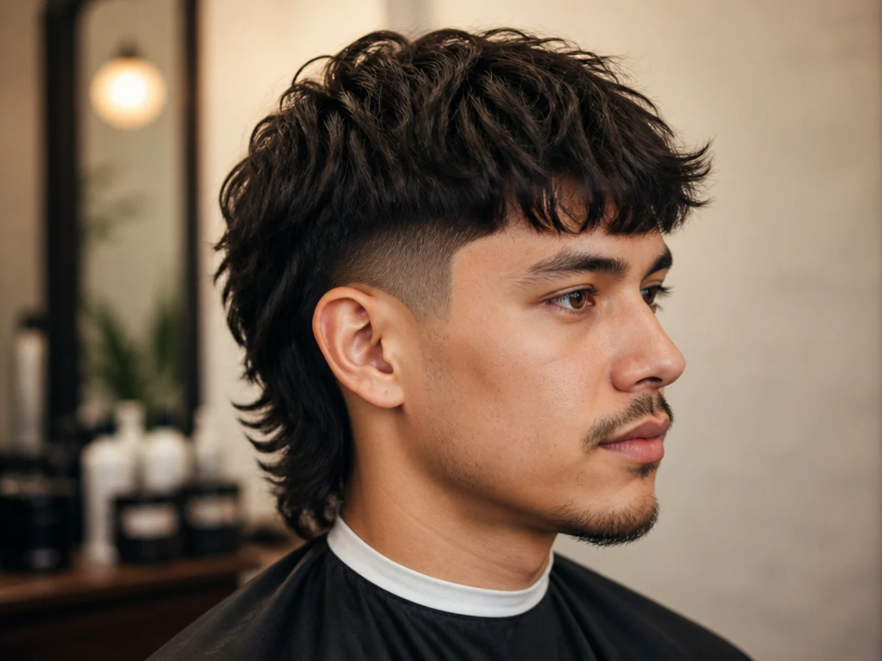 Barber consulting on a two block mullet haircut with a phone reference in hand and a fine comb
