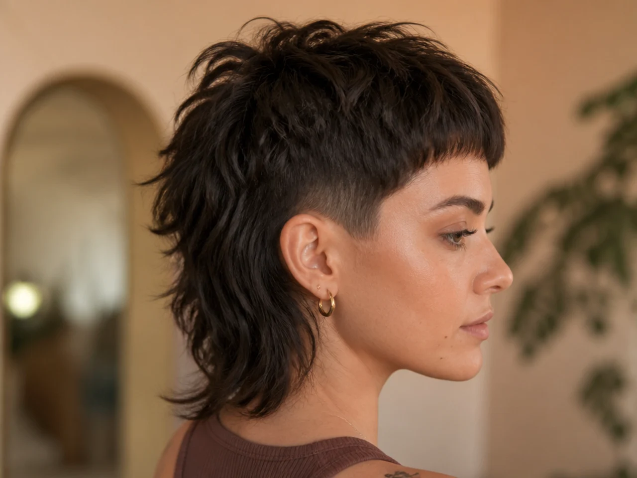 A softened clipper line at the side of a growing out mullet
