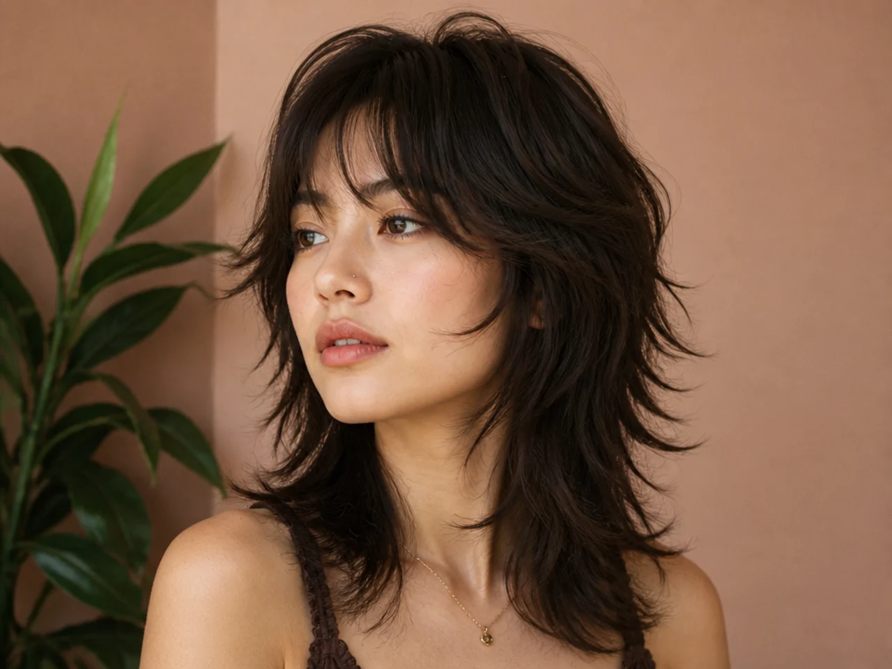 A thick haired wolf cut with interior bulk removed and a clean outline