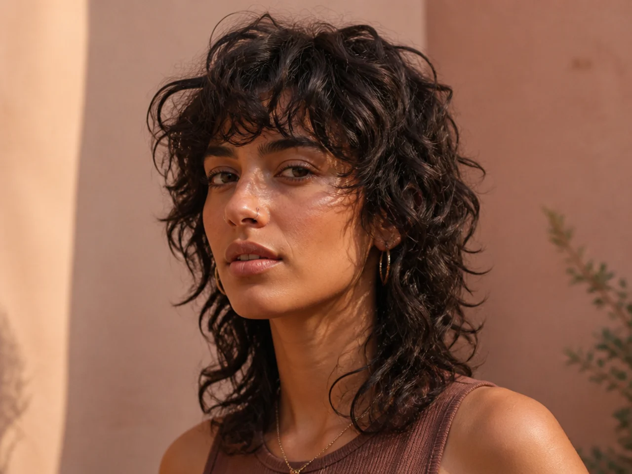 A curly wolf cut with controlled width and stacked crown texture