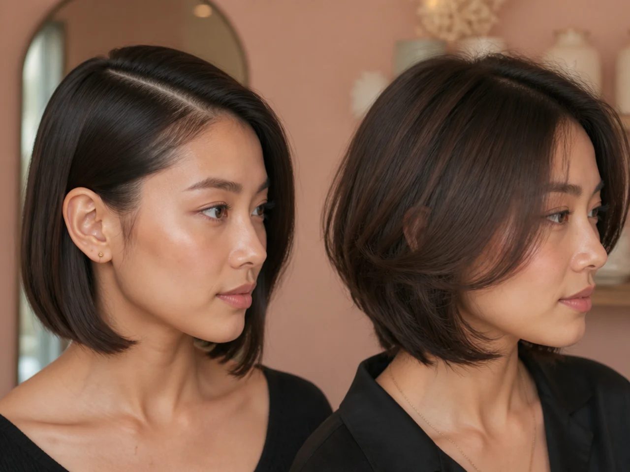 Close view comparing a hard disconnection at the side against a blended layered edge