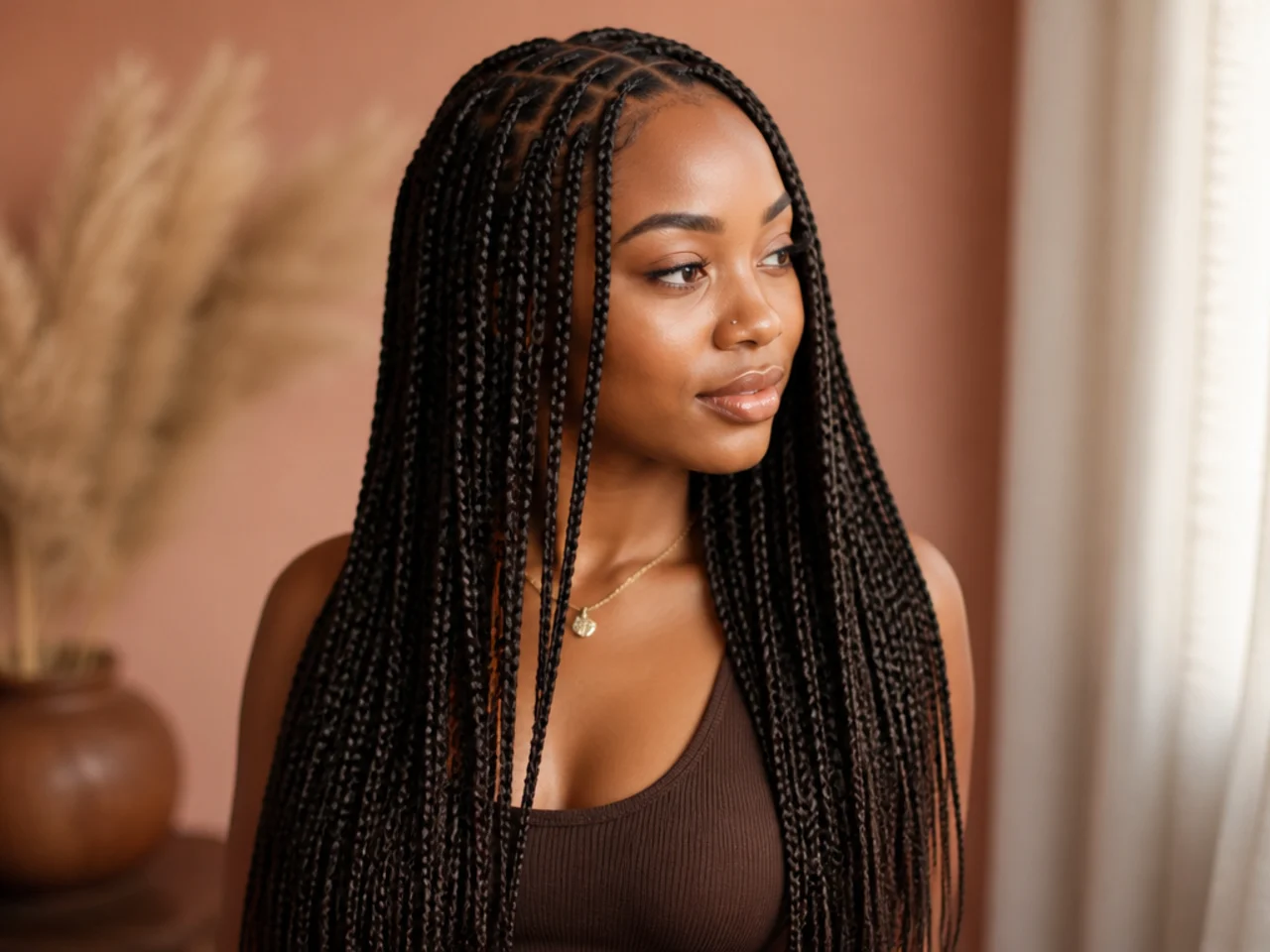 Freshly installed medium knotless braids
