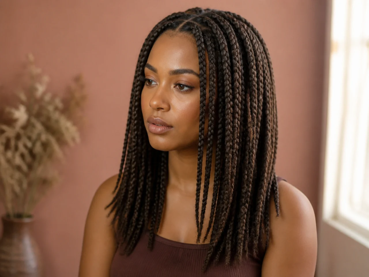 Medium braids at four weeks, loosened evenly