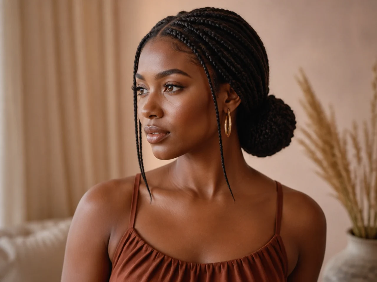 Neat medium braids in a low bun