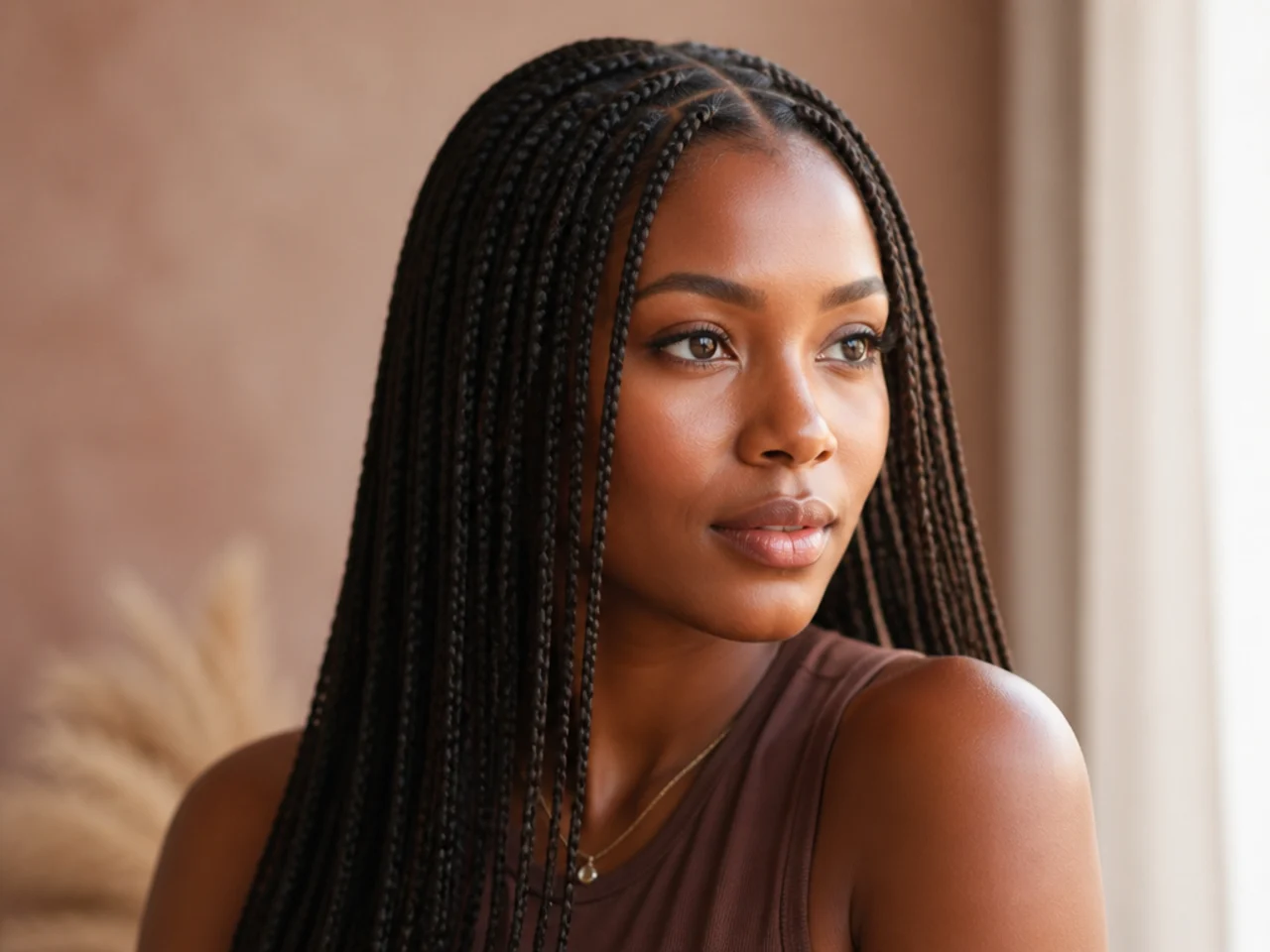 Neat medium braids on fine natural hair