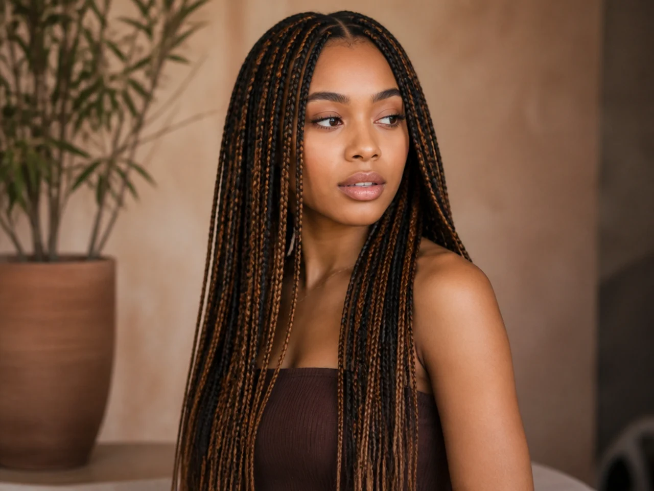 Medium braids with evenly spread coloured braids