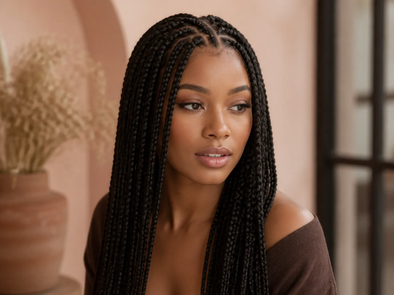 Medium braids on a straight-back grid
