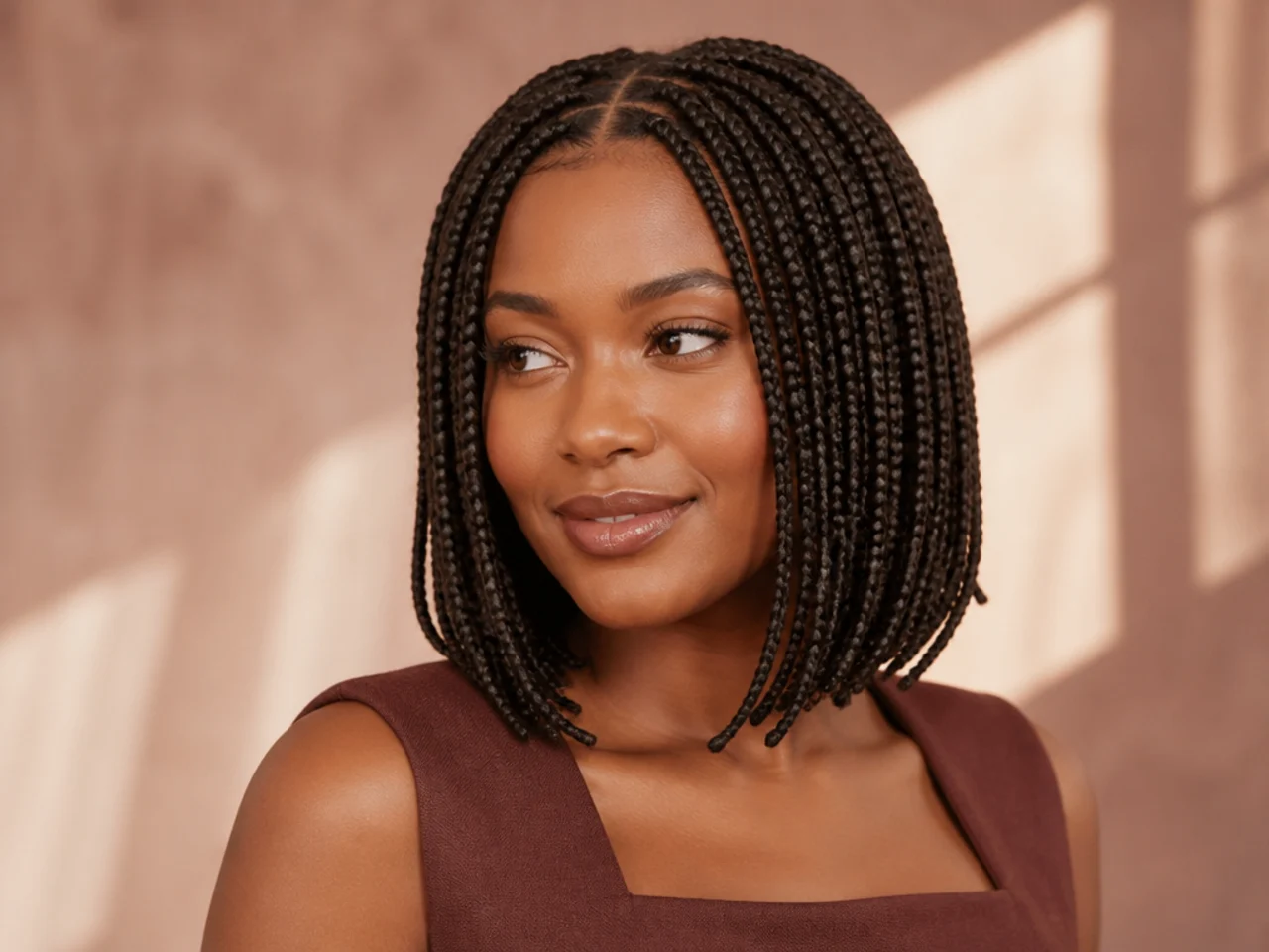 A neat medium knotless braid bob