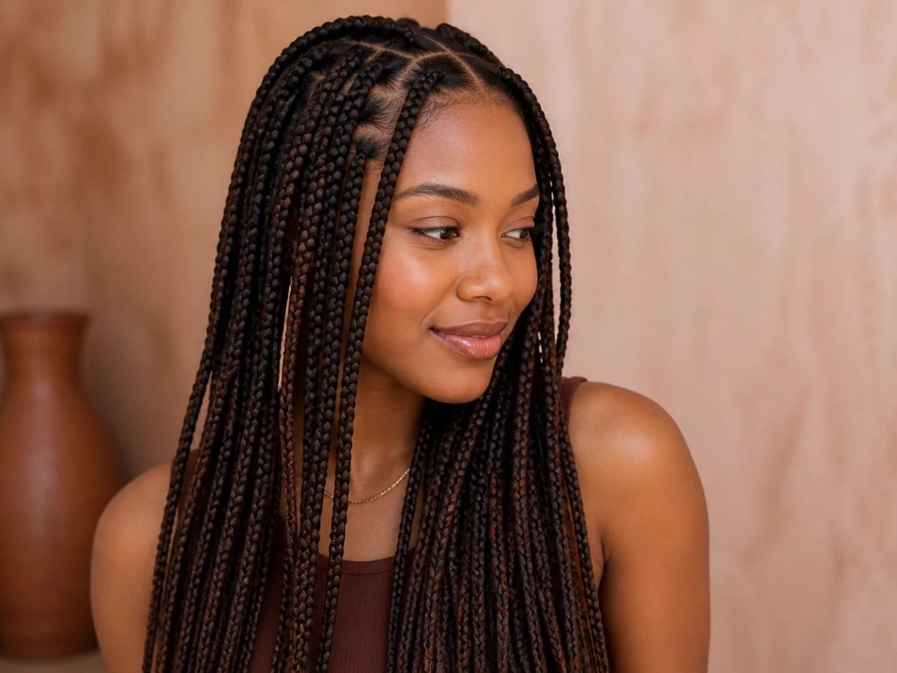 Three-quarter view of a neat medium knotless braid set