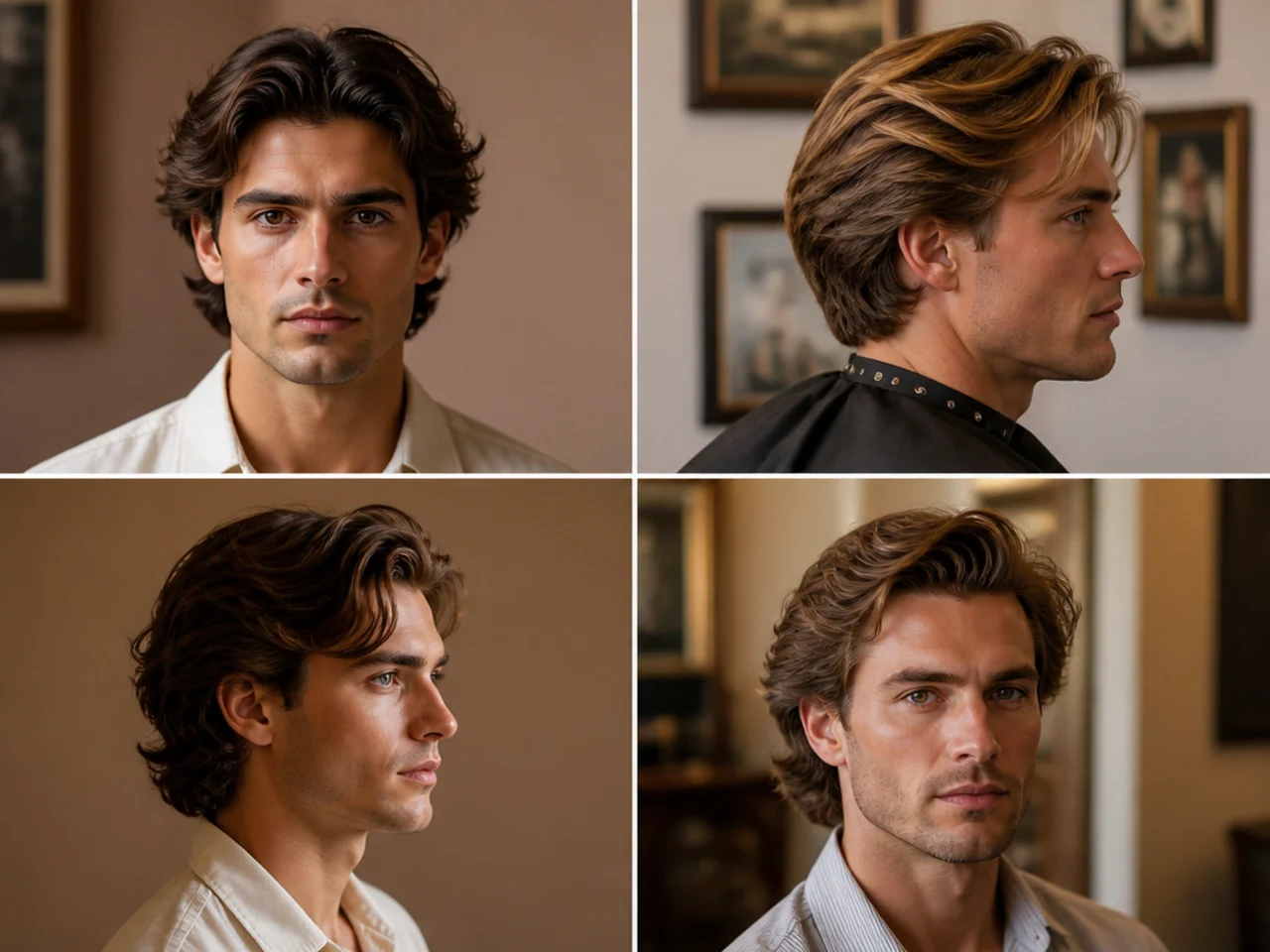 Cotswolds country house sweep old money aesthetic haircut on a man in a Barbour waxed jacket over a tattersall shirt, three-and-a-half-inch swept side, matte finish