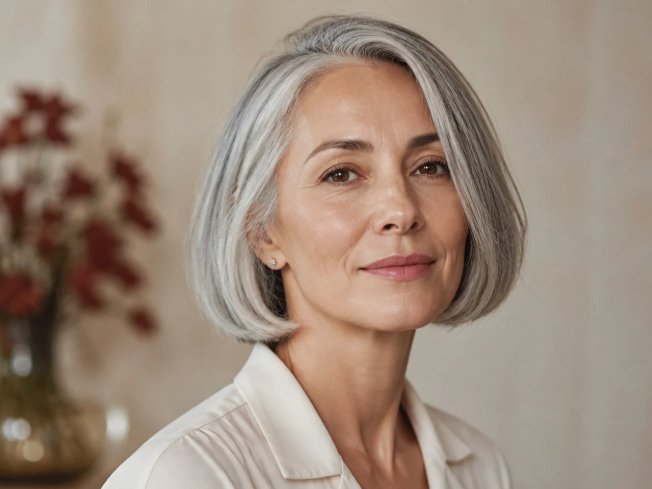 A bob on natural silver hair