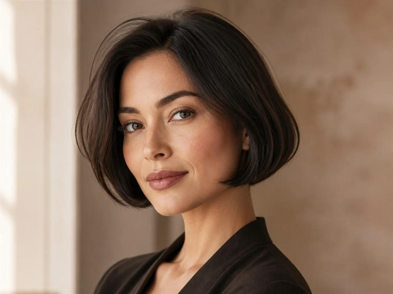 A bob cut above the jawline