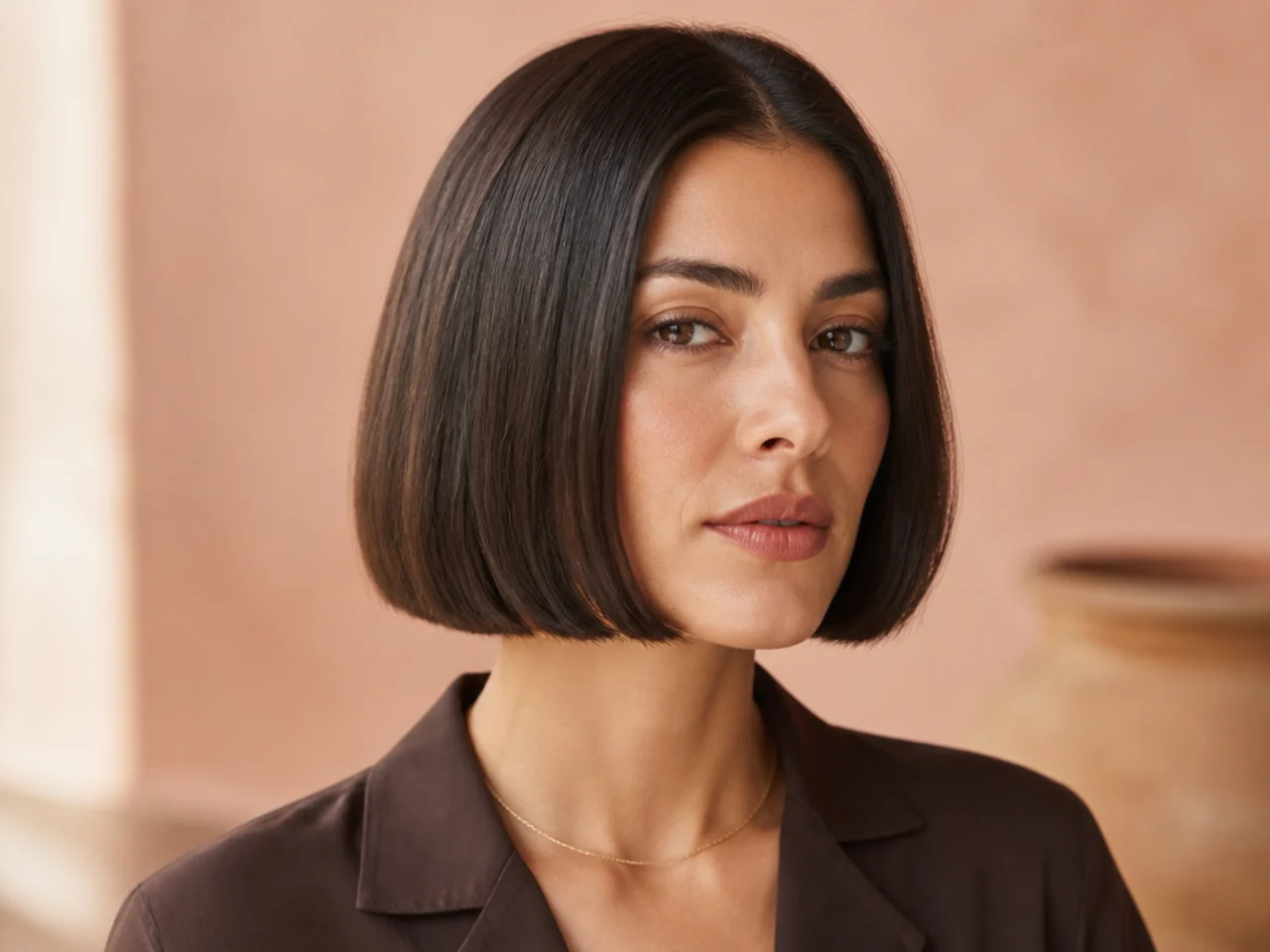 A chin-length blunt bob