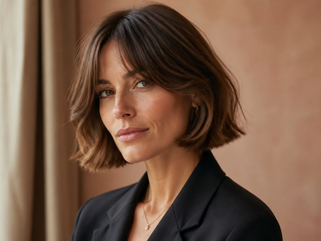 Jaw-length curtain bangs