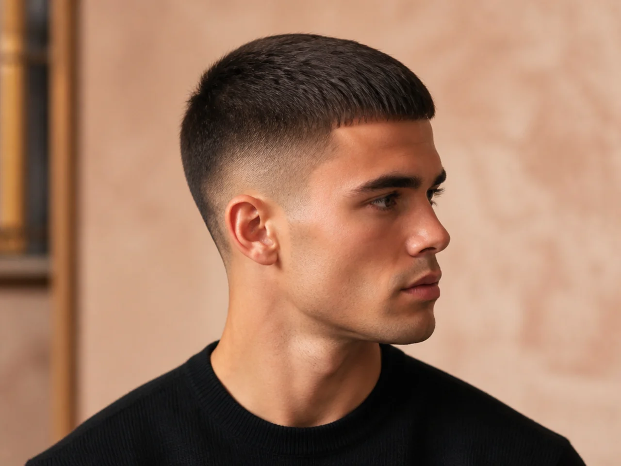 Precision crew old money haircut with inch-and-a-half top, razor-clean neckline, tapered sides