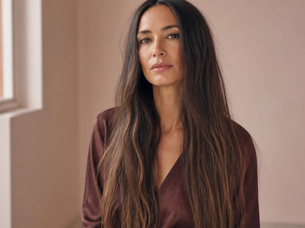 Long hair tapering into thin ends