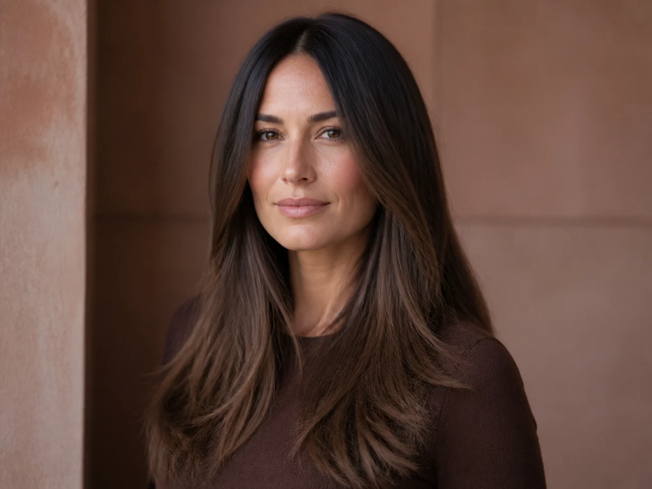 Centre-parted long hair