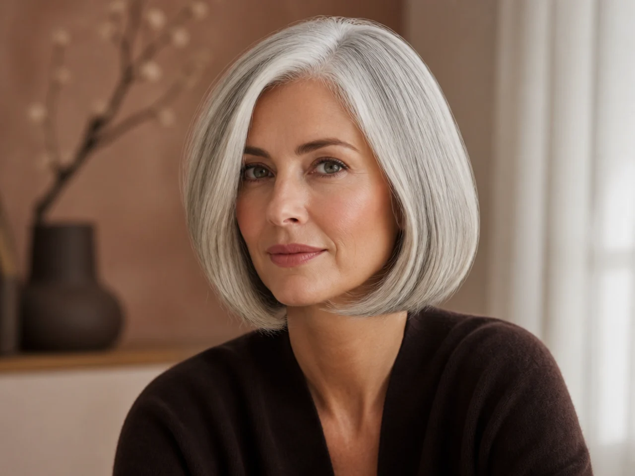 Natural silver hair in a precise cut