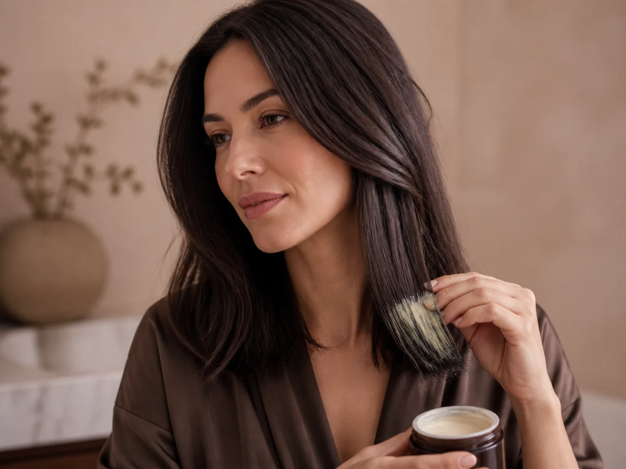 A mask applied to the ends of mid-length hair