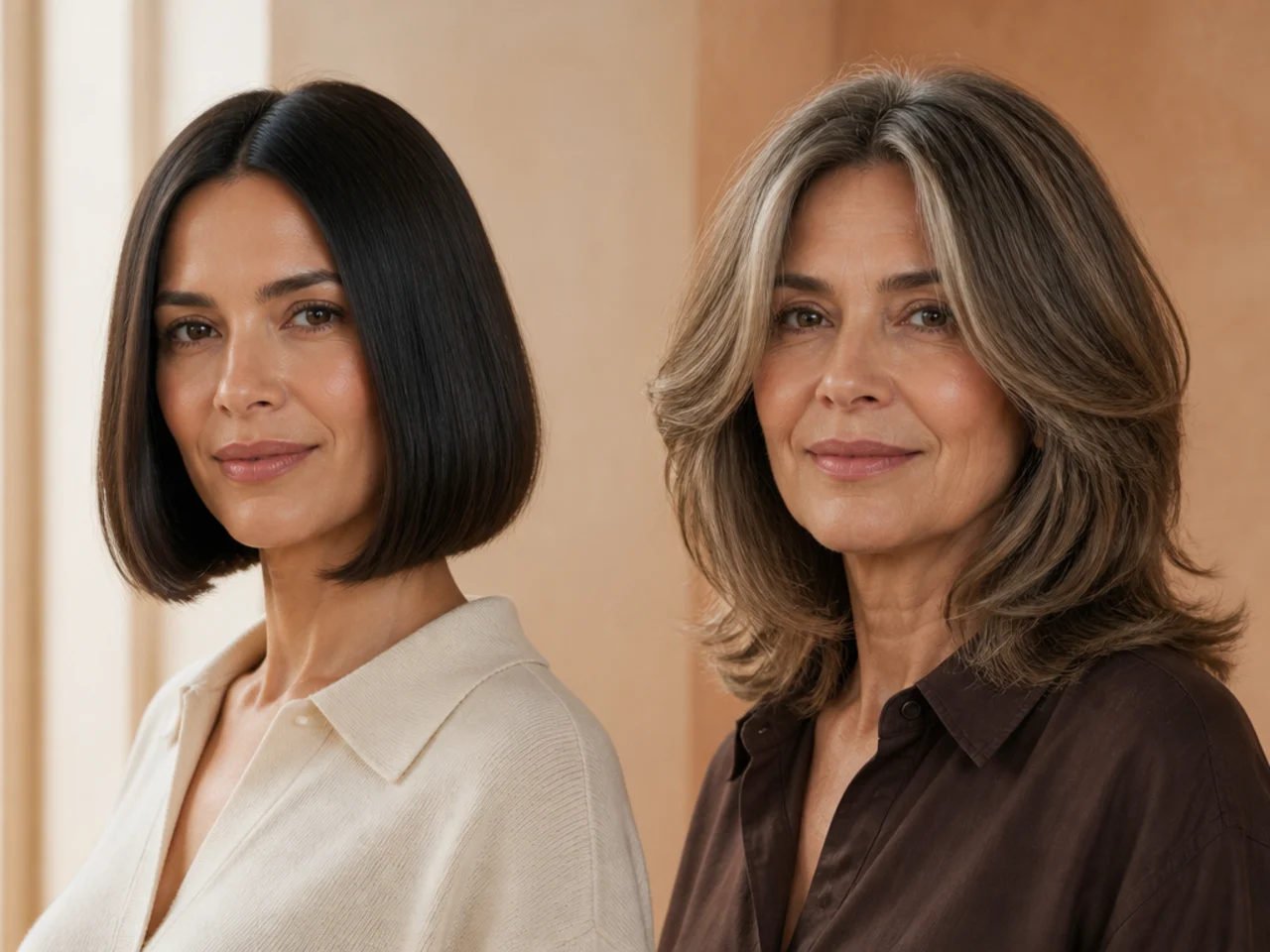 A blunt perimeter on finer hair compared with layered thicker hair
