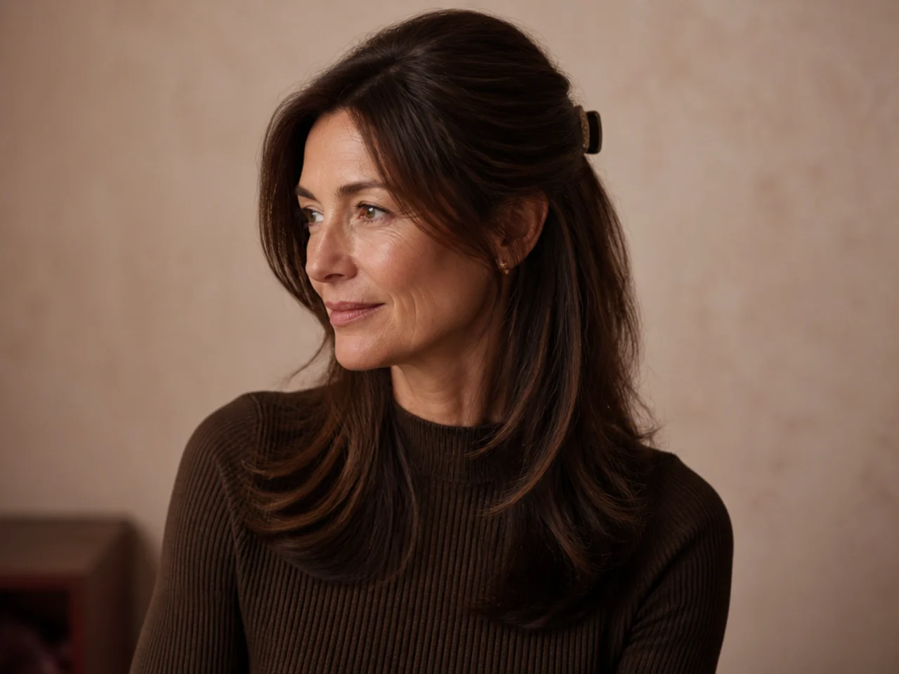 Half-up hair with a plain barrette
