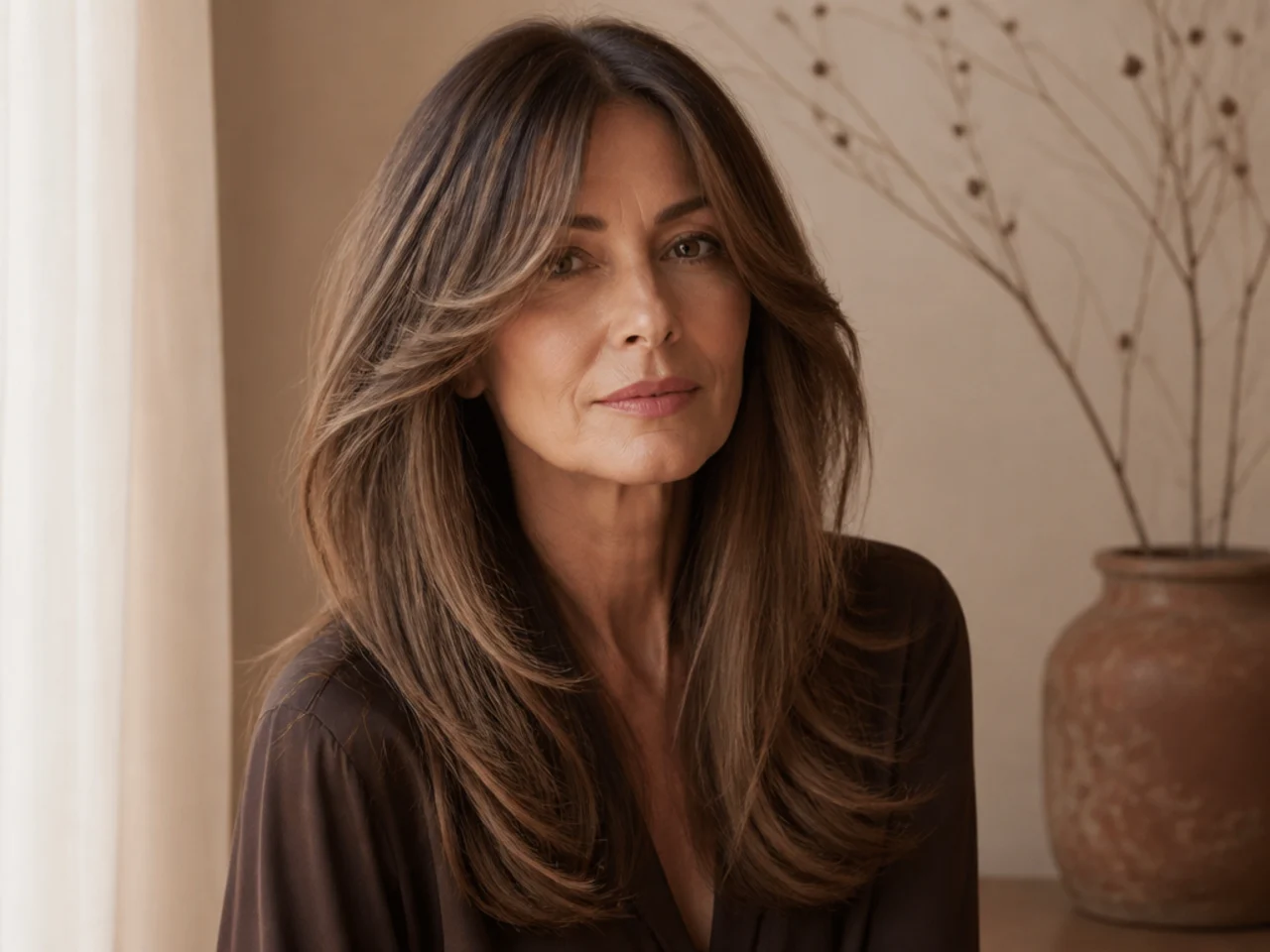 Long hair with soft curtain framing