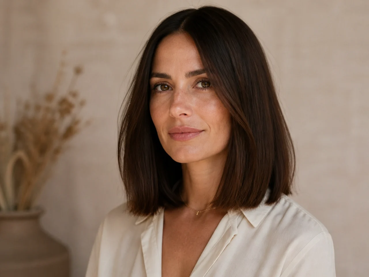 A blunt collarbone-length lob