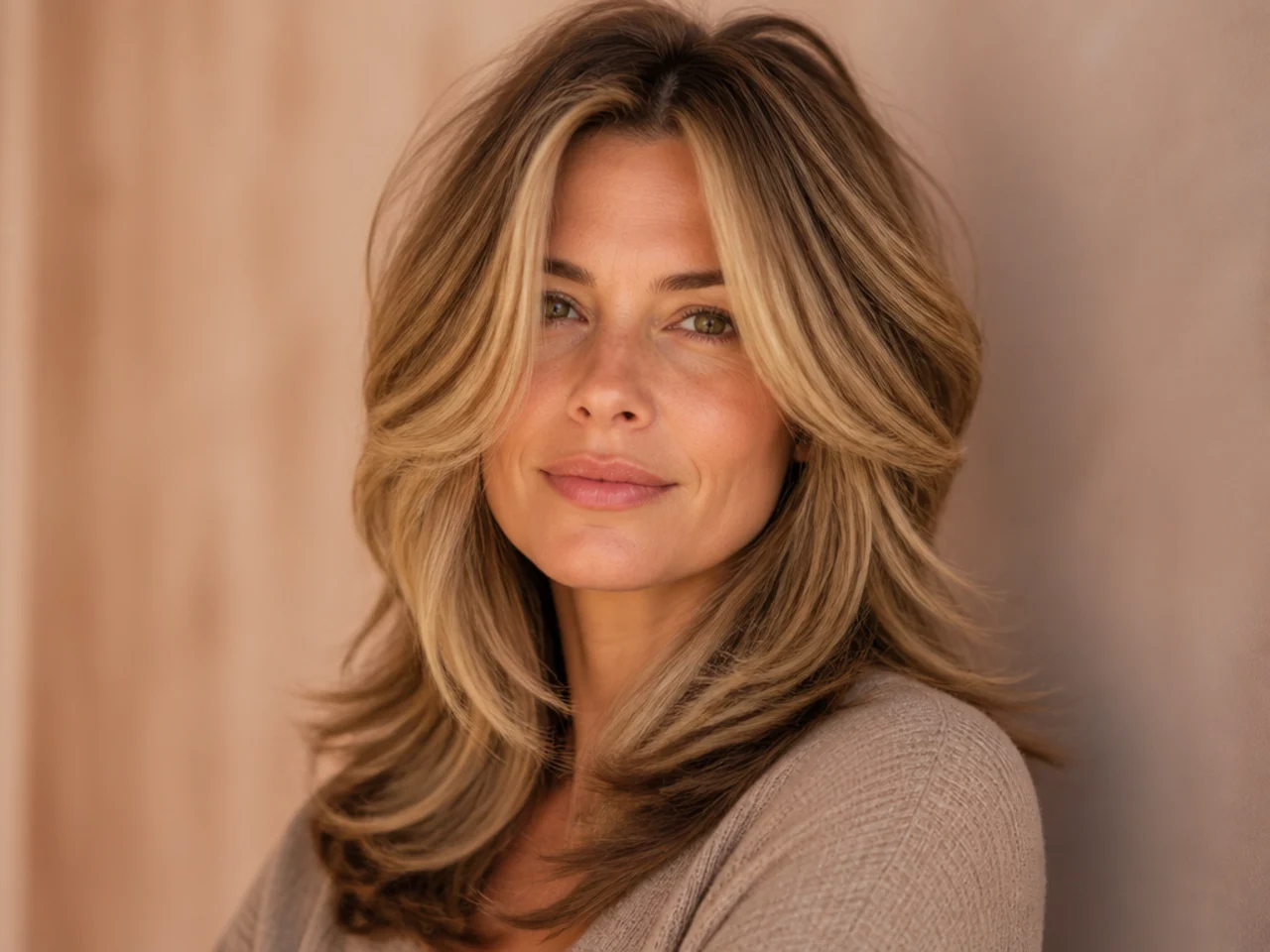 Heavily layered and highlighted hair