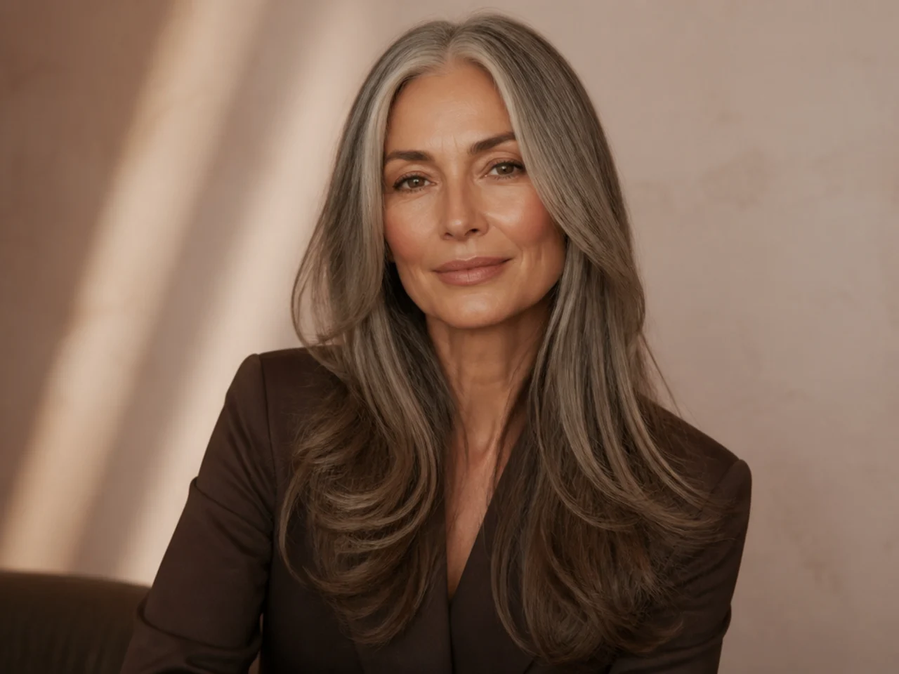 Centre-parted long hair