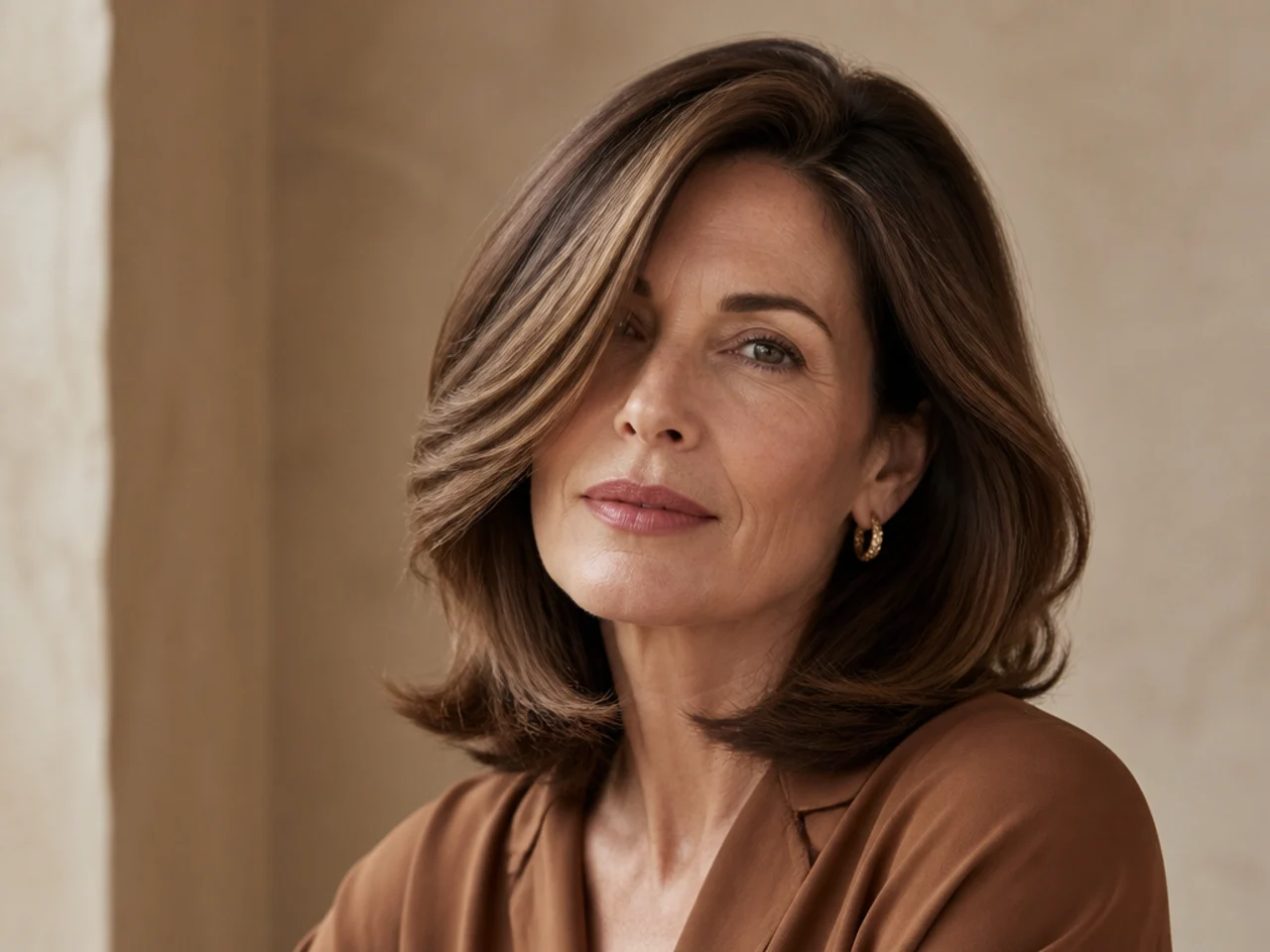 Hair with a soft side part