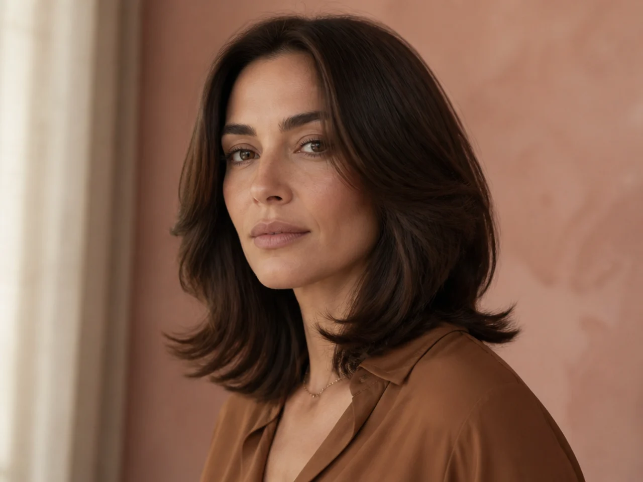 A precise cut on healthy mid-length hair