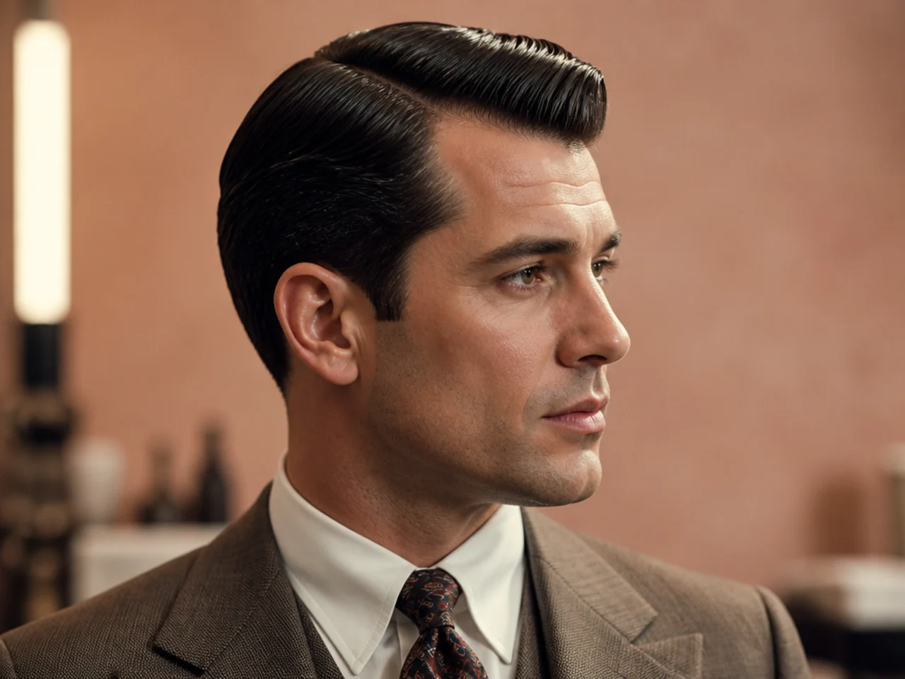 Cary Grant classic old money style haircut with immaculate deep side part, two-and-a-half-inch top, scissor-tapered sides