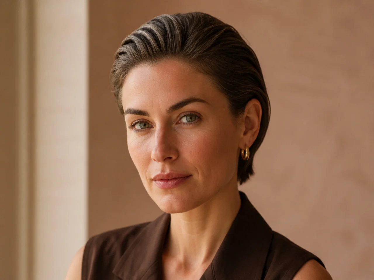 A grown-out cut slicked back