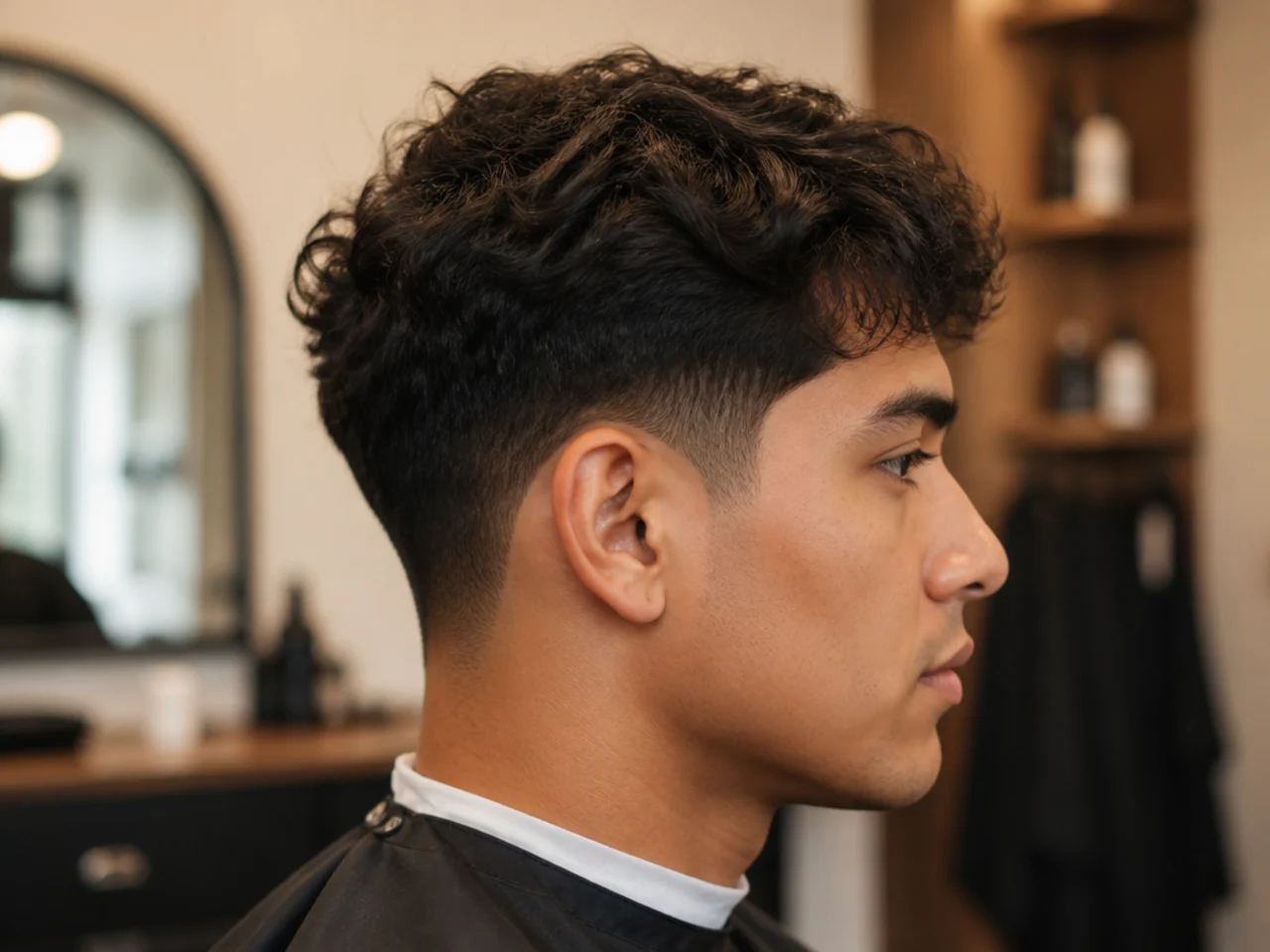 Barber running scissors over the growing sides of a two block, softening the disconnect line into a taper