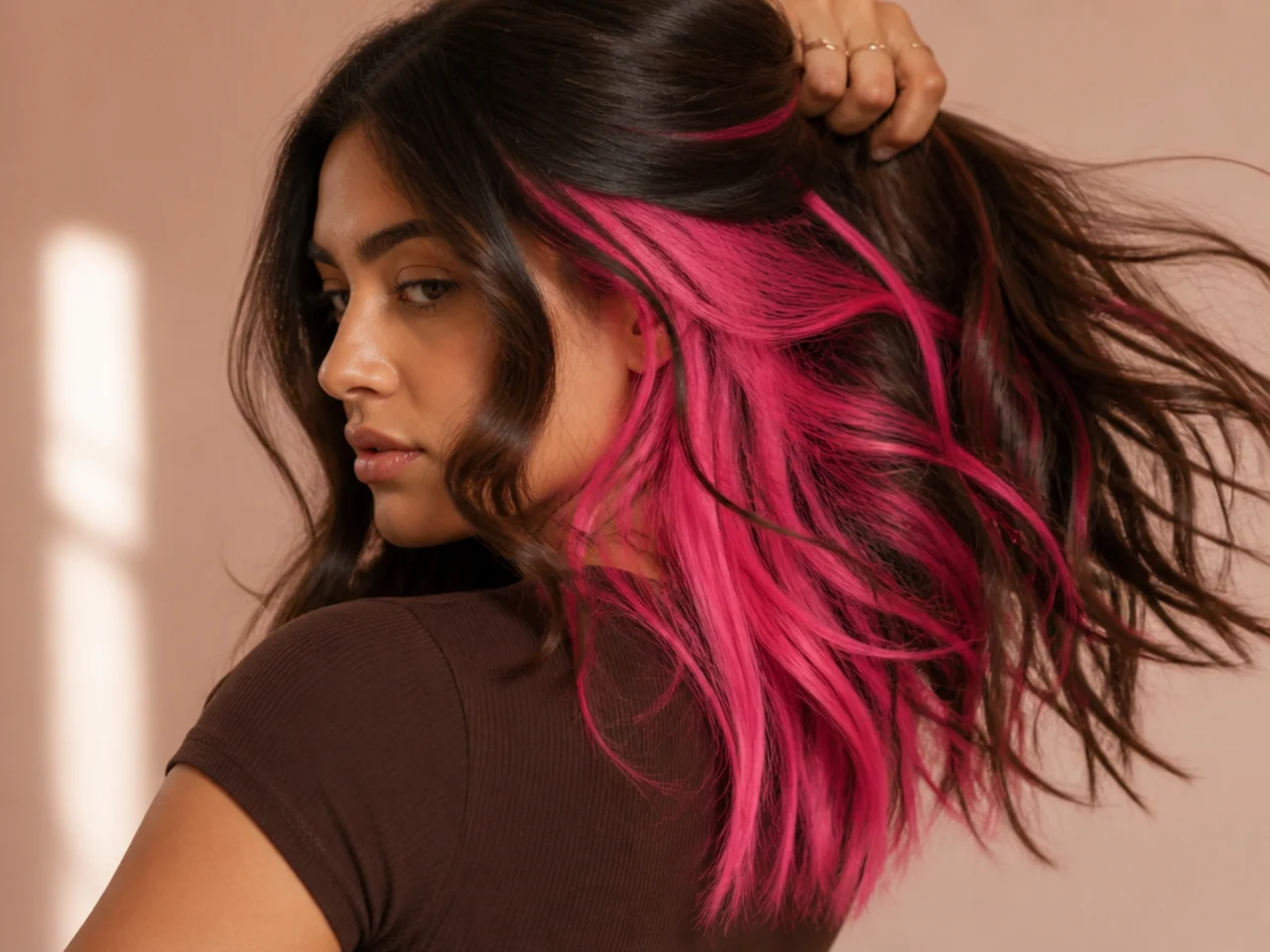 A neon pink peekaboo panel