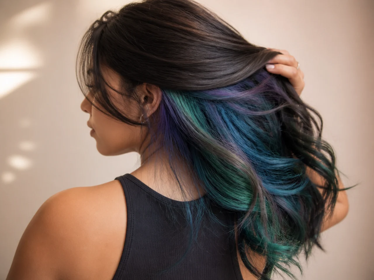 A peacock blend peekaboo panel